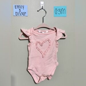 NWOT Emily and Oliver Pink Ruffle Heart Infant Onesie, 0-3M